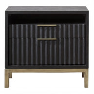 Modern Black Oak & Brass Nightstand