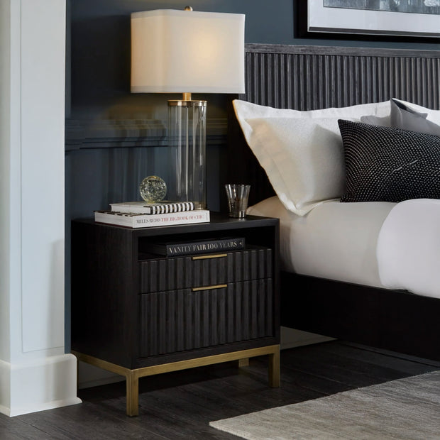Modern Black Oak & Brass Nightstand