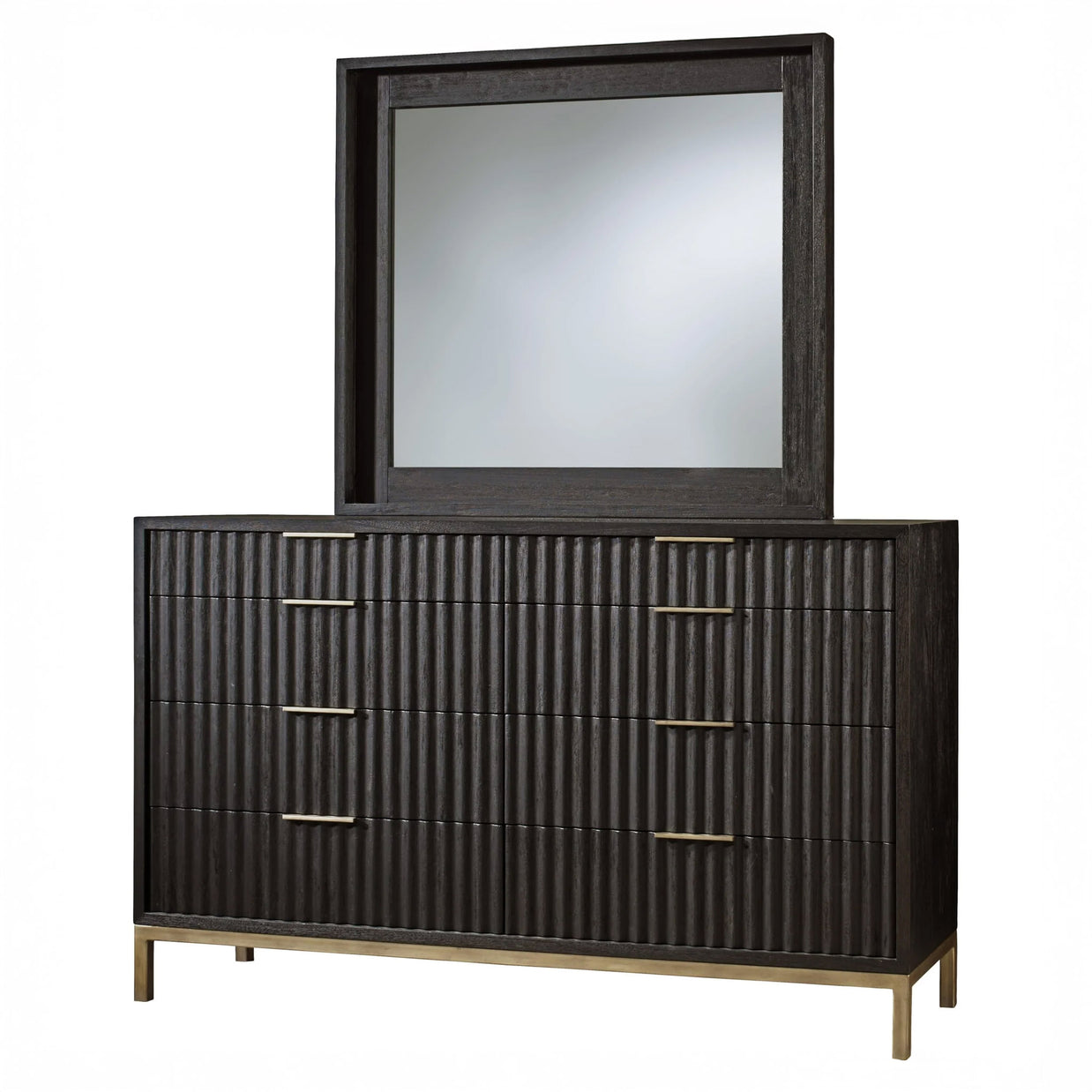 Modern Black Oak & Brass Dresser
