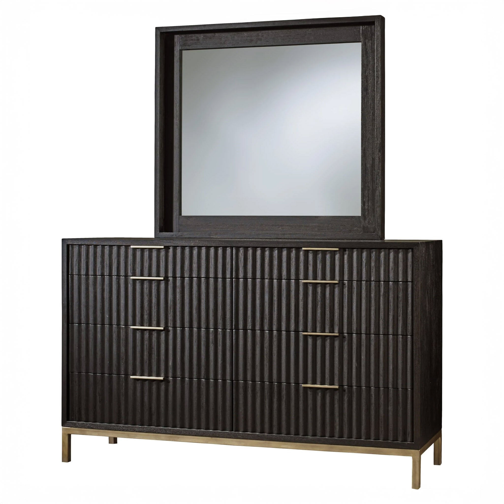 Modern Black Oak & Brass Dresser