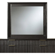 Modern Black Oak & Brass Dresser Mirror