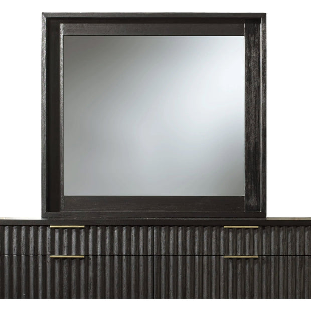 Modern Black Oak & Brass Dresser Mirror