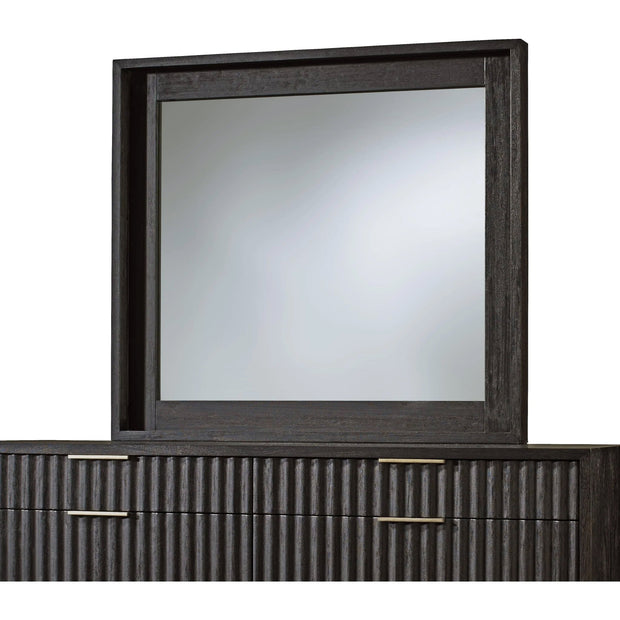 Modern Black Oak & Brass Dresser Mirror