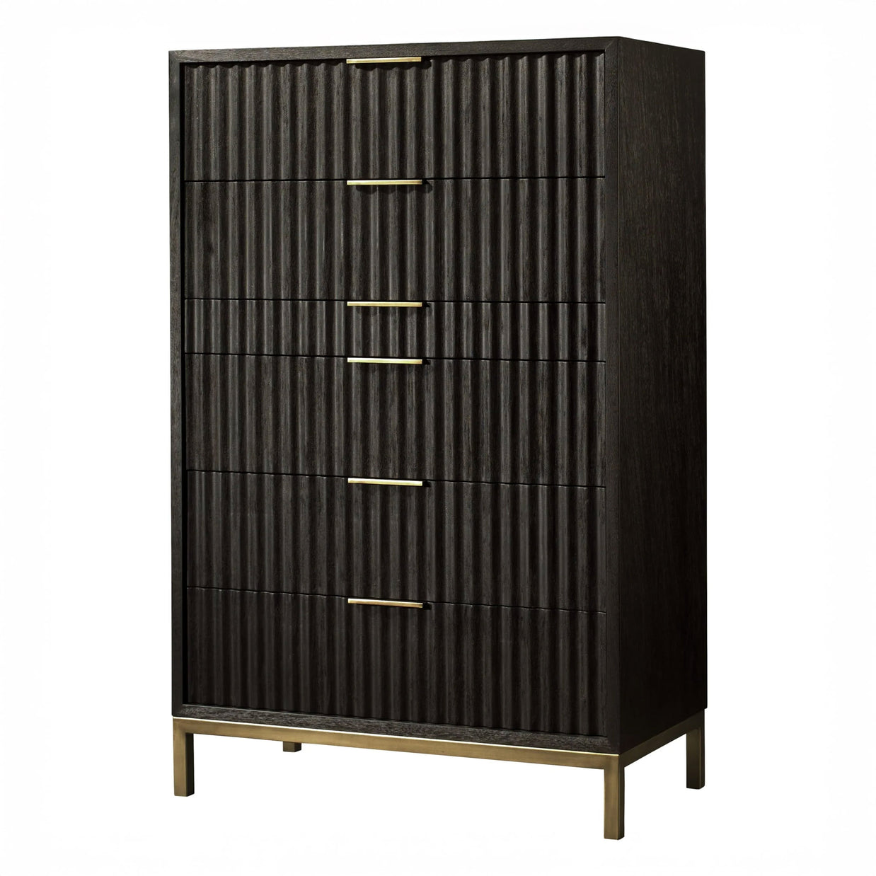 Modern Black Oak & Brass Chest of Drawers