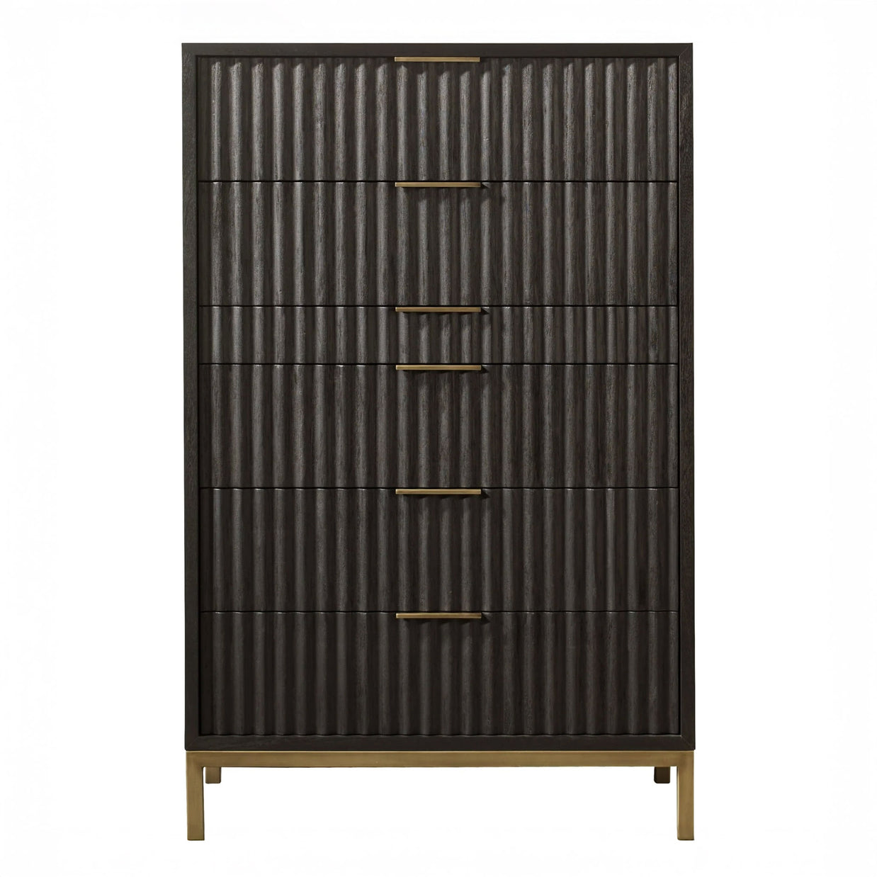 Modern Black Oak & Brass Chest of Drawers