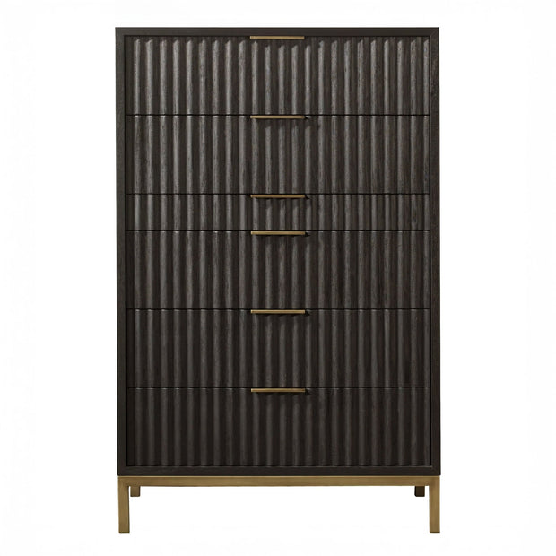 Modern Black Oak & Brass Chest of Drawers