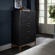 Modern Black Oak & Brass Chest of Drawers