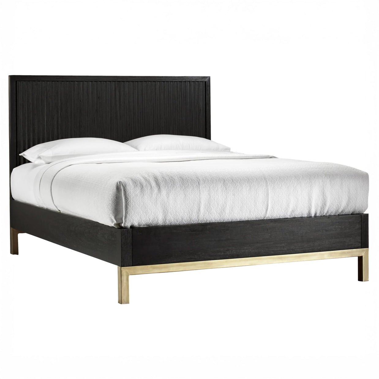Modern Black Oak & Brass Bed Frame