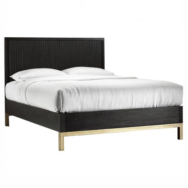 Modern Black Oak & Brass Bed Frame