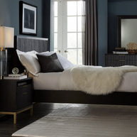Modern Black Oak & Brass Bed Frame