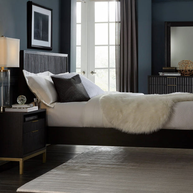 Modern Black Oak & Brass Bed Frame