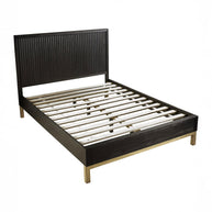 Modern Black Oak & Brass Bed Frame