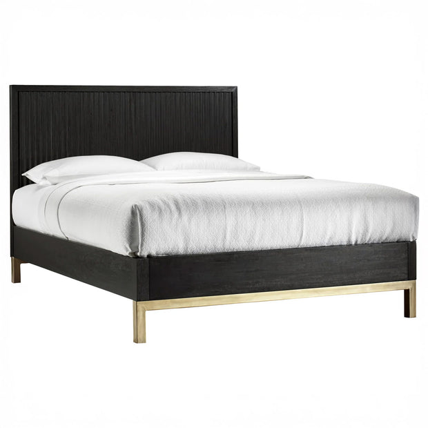 Modern Queen Black Oak & Brass 5 PC Bedroom Set