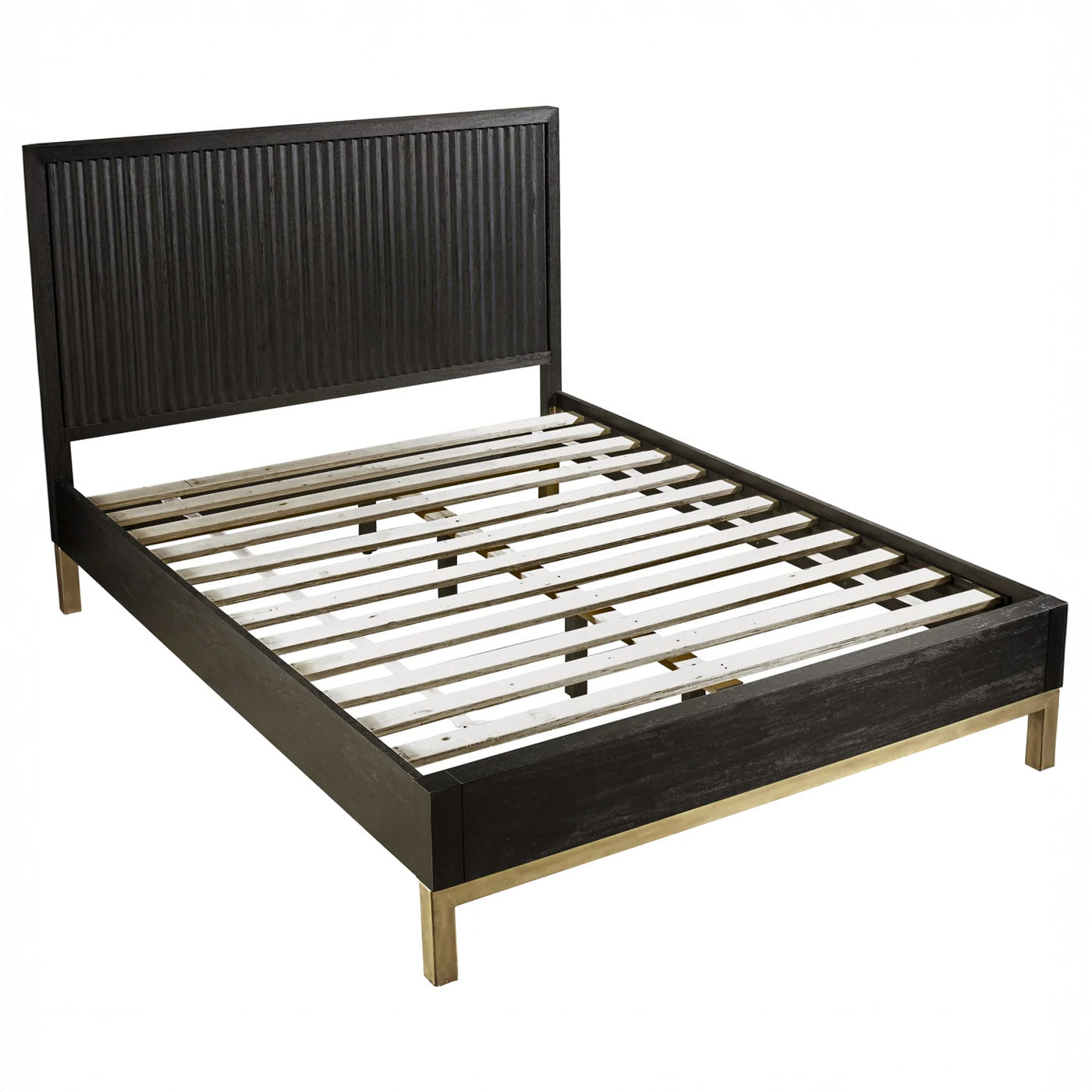 Modern Queen Black Oak & Brass 5 PC Bedroom Set