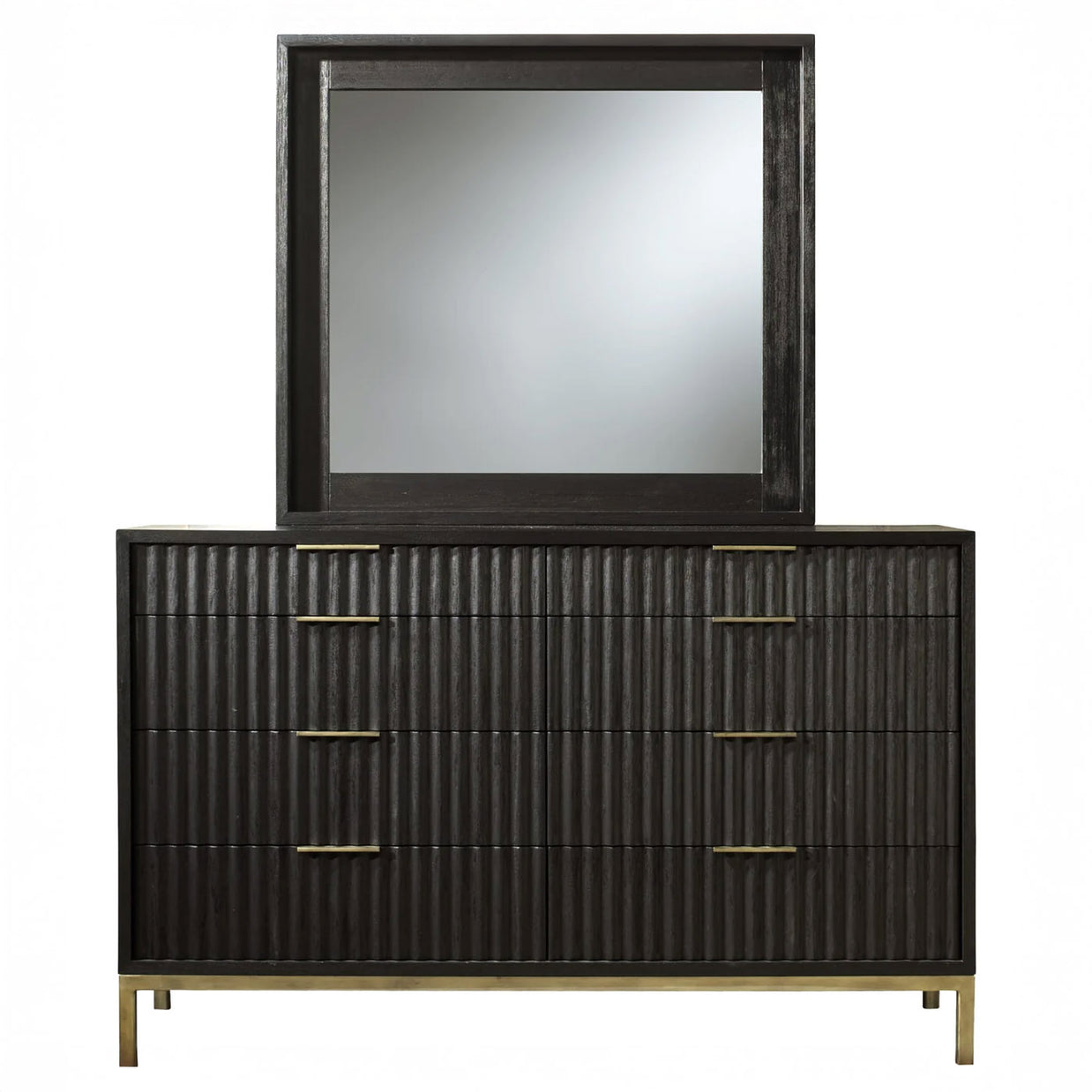 Modern Queen Black Oak & Brass 5 PC Bedroom Set