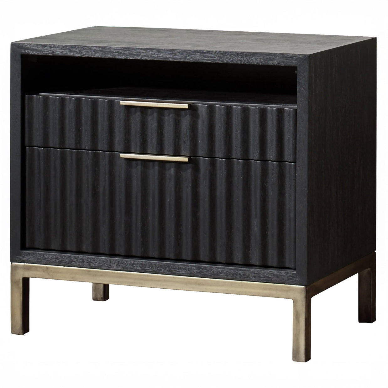 Modern Queen Black Oak & Brass 5 PC Bedroom Set