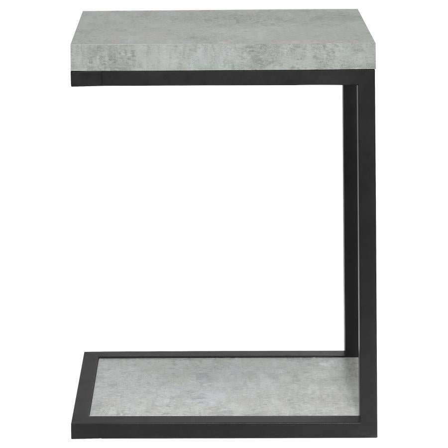 Black Metal C-Table W/ Faux Cement Top