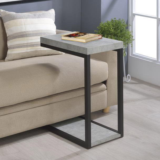 Black Metal C-Table W/ Faux Cement Top