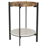 Round Marble & Wood Accent Table