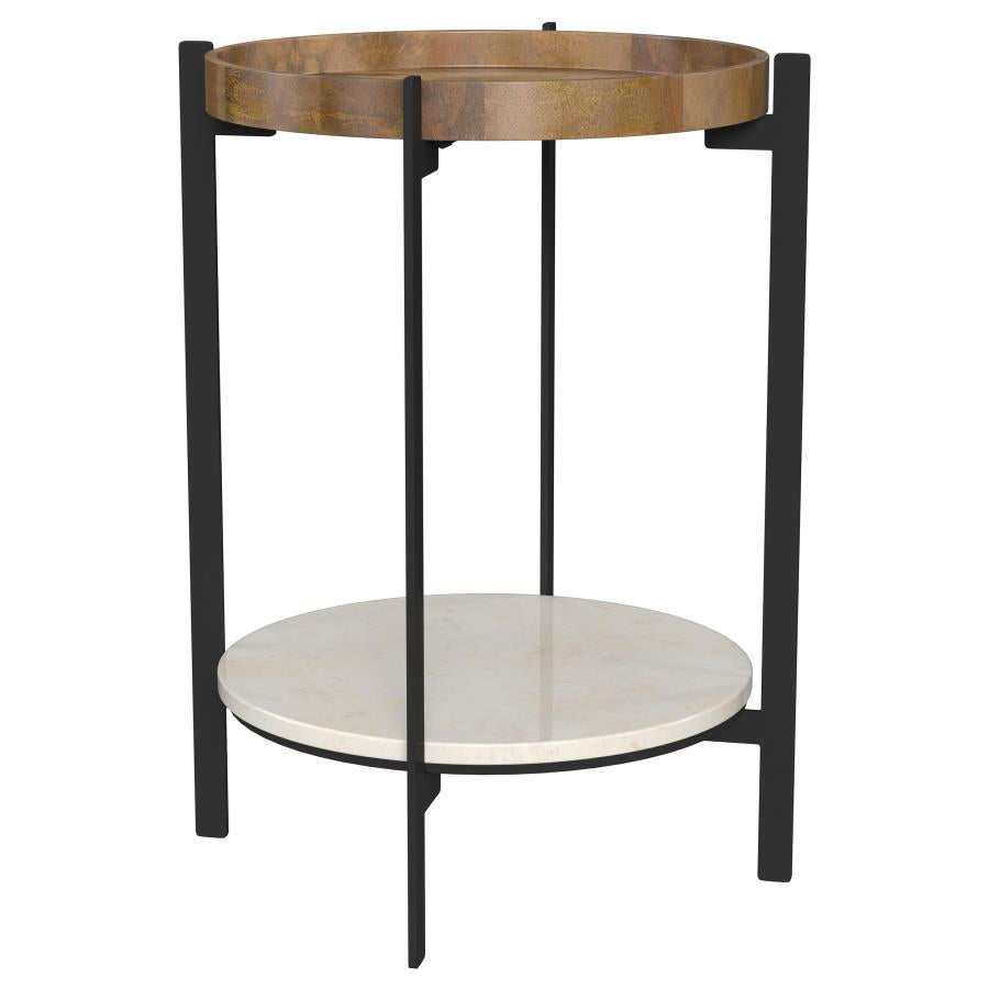 Round Marble & Wood Accent Table