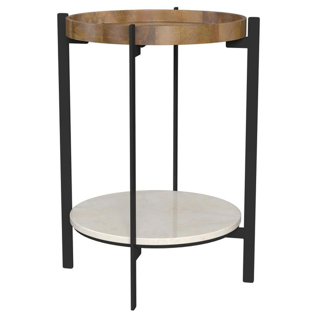 Round Marble & Wood Accent Table
