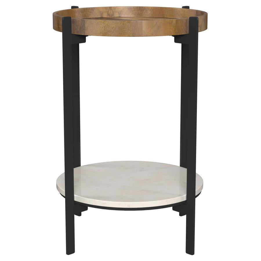 Round Marble & Wood Accent Table