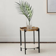 Round Marble & Wood Accent Table
