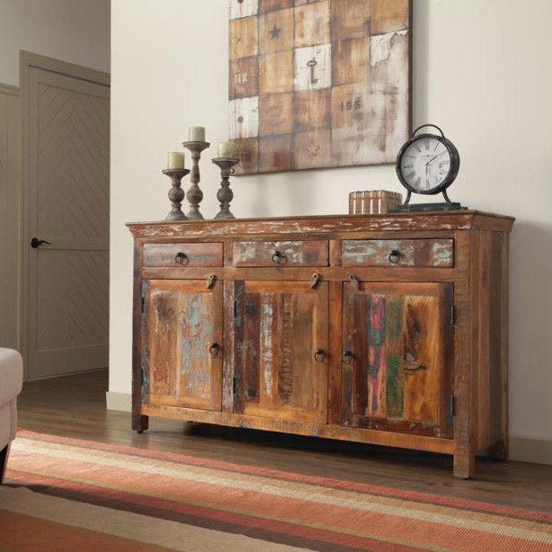 3-Door Rustic Reclaimed Wood Accent Cabinet
