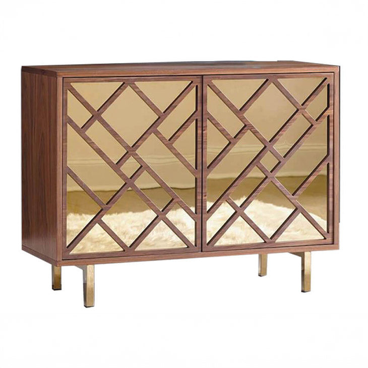 Modern Gold & Wood Accent Cabinet