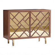 Modern Gold & Wood Accent Cabinet