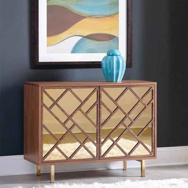 Modern Gold & Wood Accent Cabinet