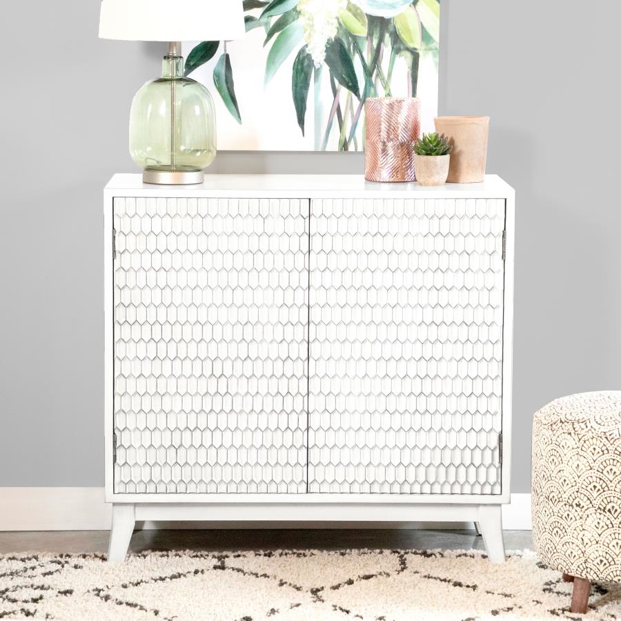 White Geometric Accent Cabinet