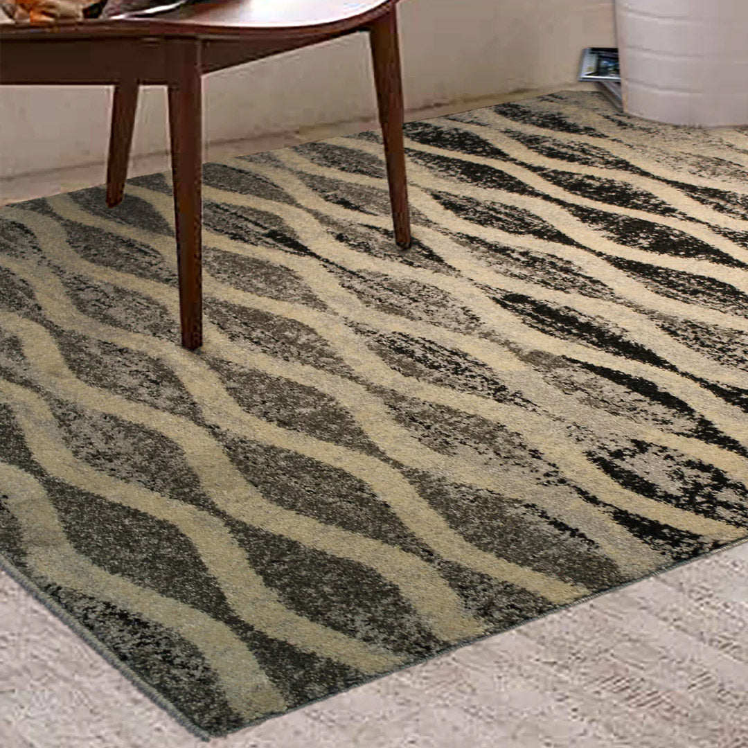Monochromatic Style Wave Design Area Rug