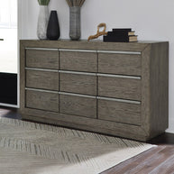 9-Drawered Weathered Gray Oak Dresser