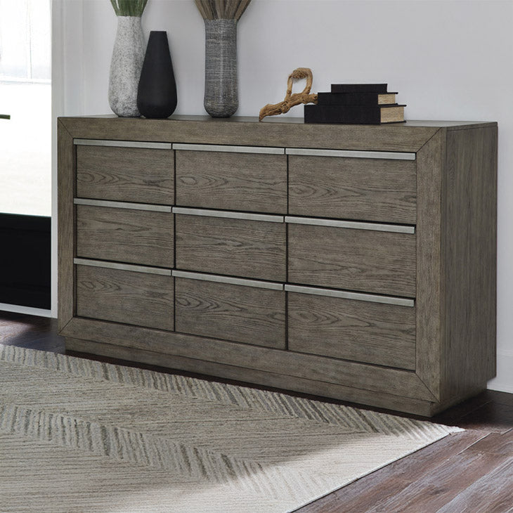 9-Drawered Weathered Gray Oak Dresser