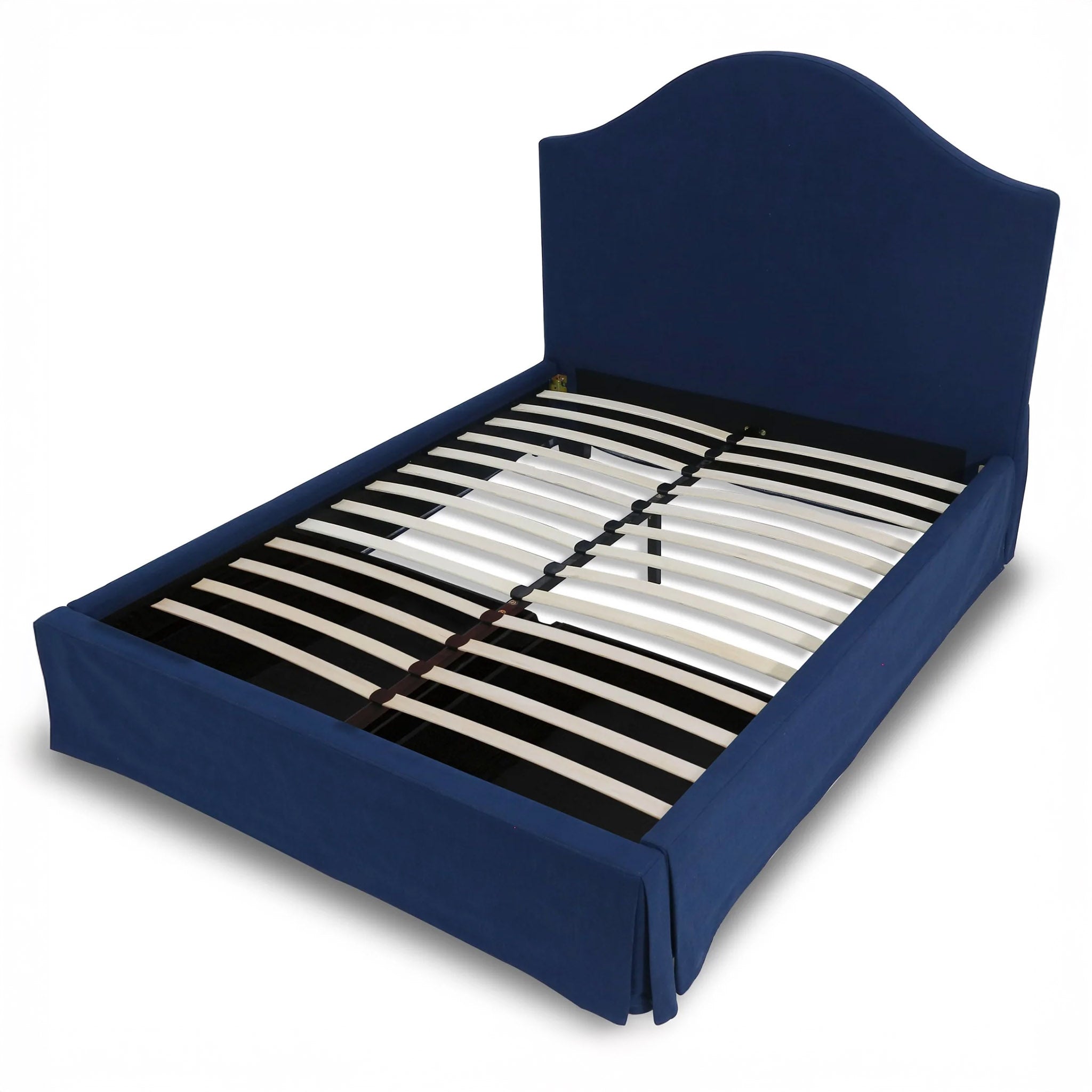 Navy Upholstered Skirt Platform Bedframe w/ Storage Option