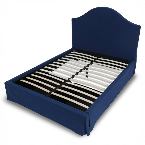 Navy Upholstered Skirt Platform Bedframe w/ Storage Option