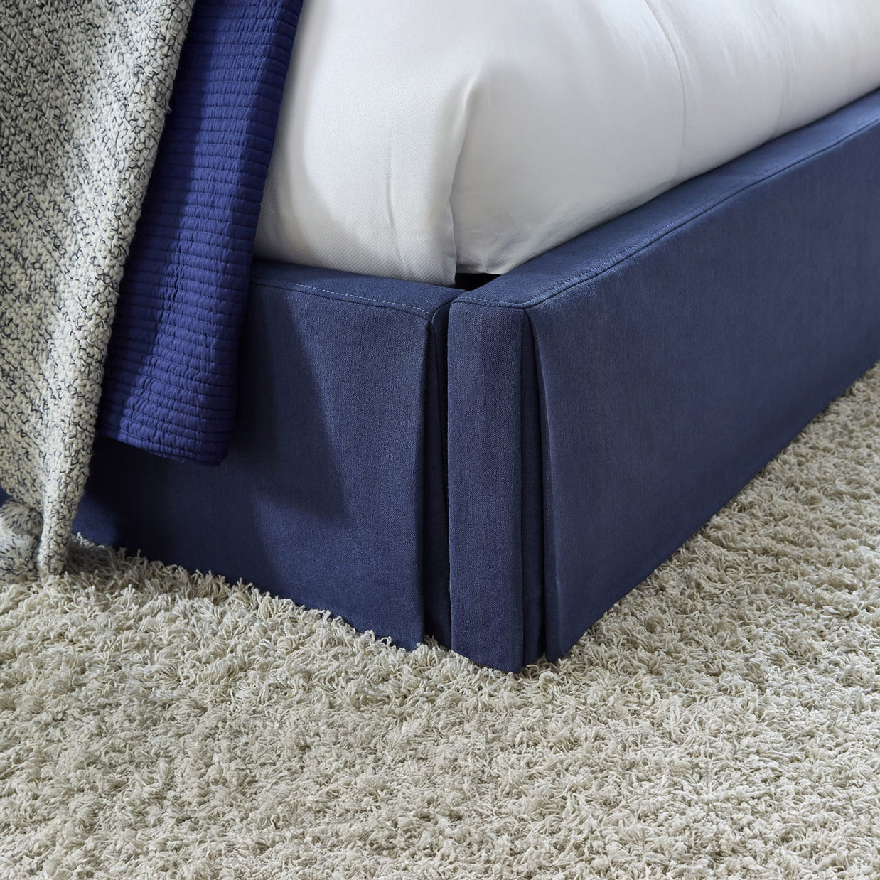 Navy Upholstered Skirt Platform Bedframe w/ Storage Option