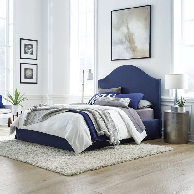 Navy Upholstered Skirt Platform Bedframe w/ Storage Option