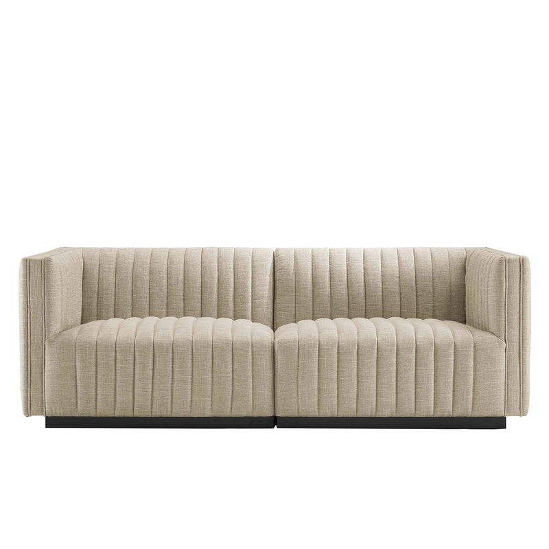 Channel Tufted Fabric Loveseat
