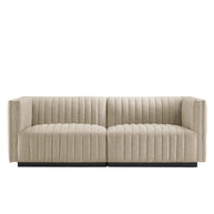 Channel Tufted Fabric Loveseat