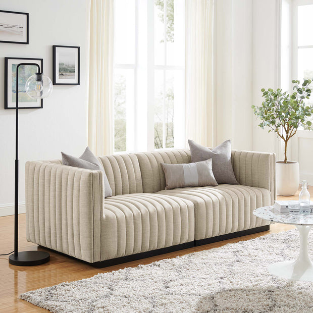 Channel Tufted Fabric Loveseat