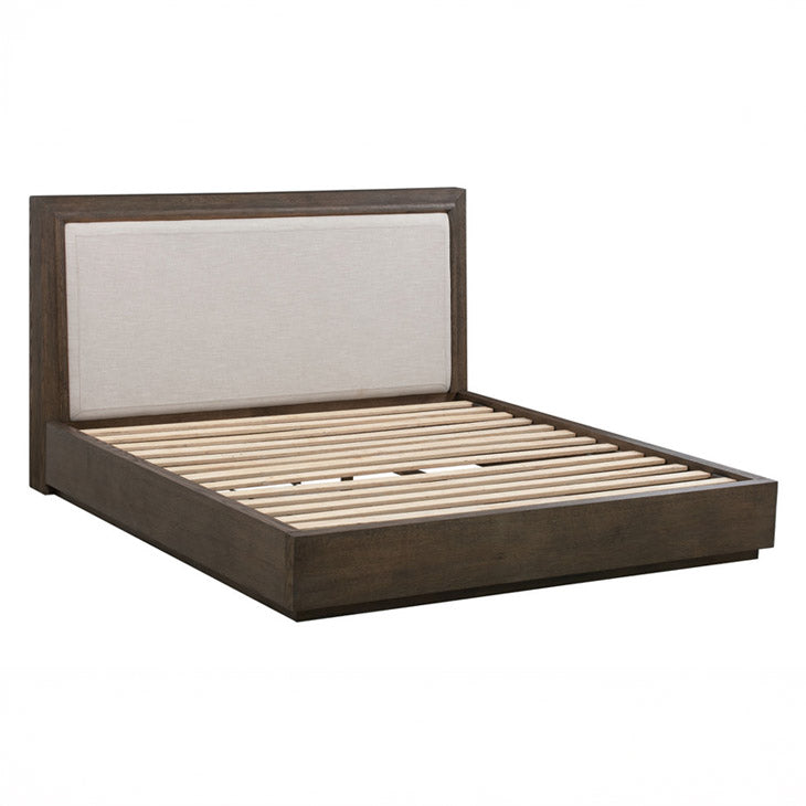 Linen Upholstered Solid Oak Queen size Bedframe