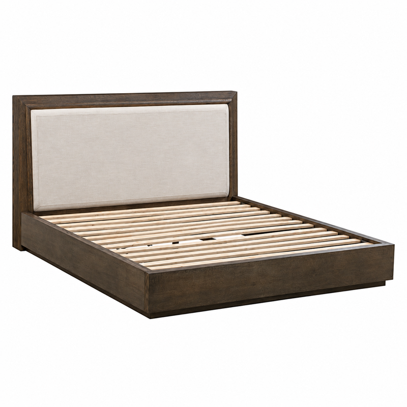 Linen Upholstered Solid Oak Queen size Bedframe