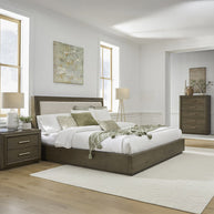 Linen Upholstered Solid Oak Queen size Bedframe
