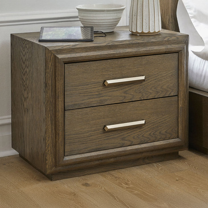Brown Solid Oak USB-Charger Nightstand