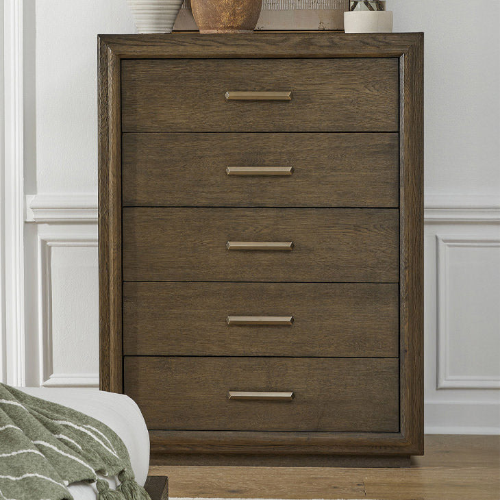 Brown Solid Oak Chest of Drawers