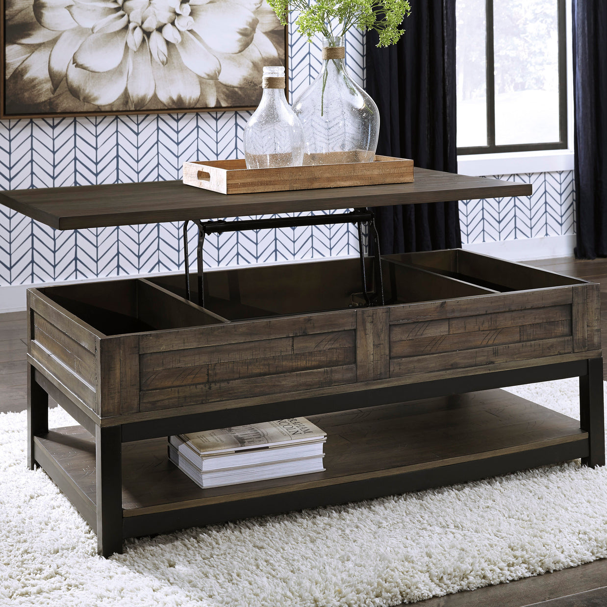Distressed Two-Tone Lift-Top Coffee Table
