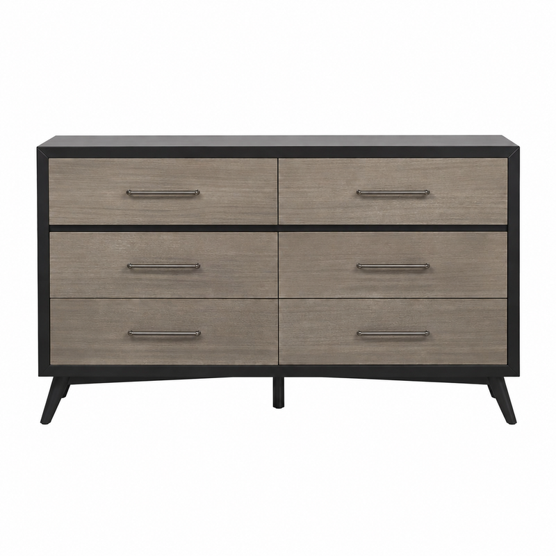Two-Tone 6 Drawer Dresser with Metal Bar Pulls