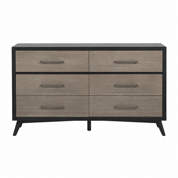 Two-Tone 6 Drawer Dresser with Metal Bar Pulls